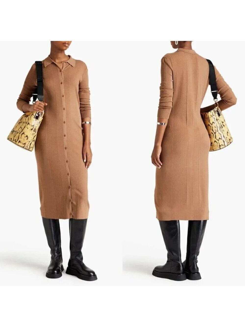 Rag & Bone Pacey Button Down Midi Dress Ribbed Knit in Light Brown size XXS